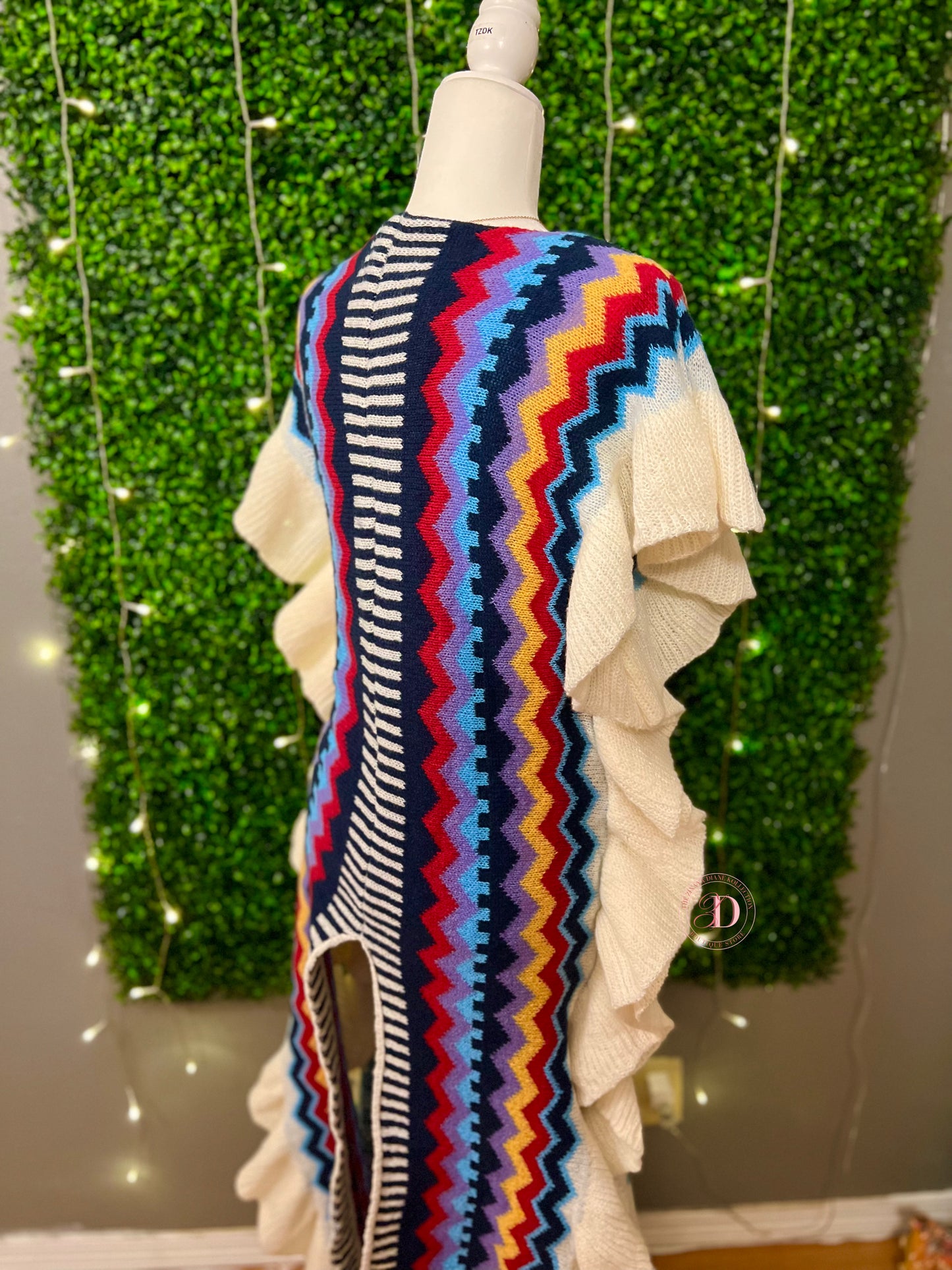 Printed Ruffle Sweater Dress