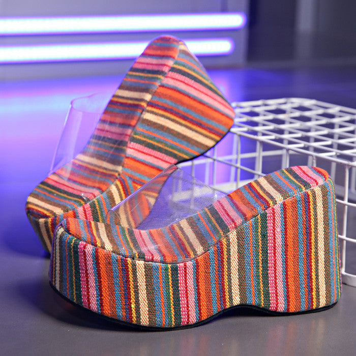 Stripped Wedge Heels