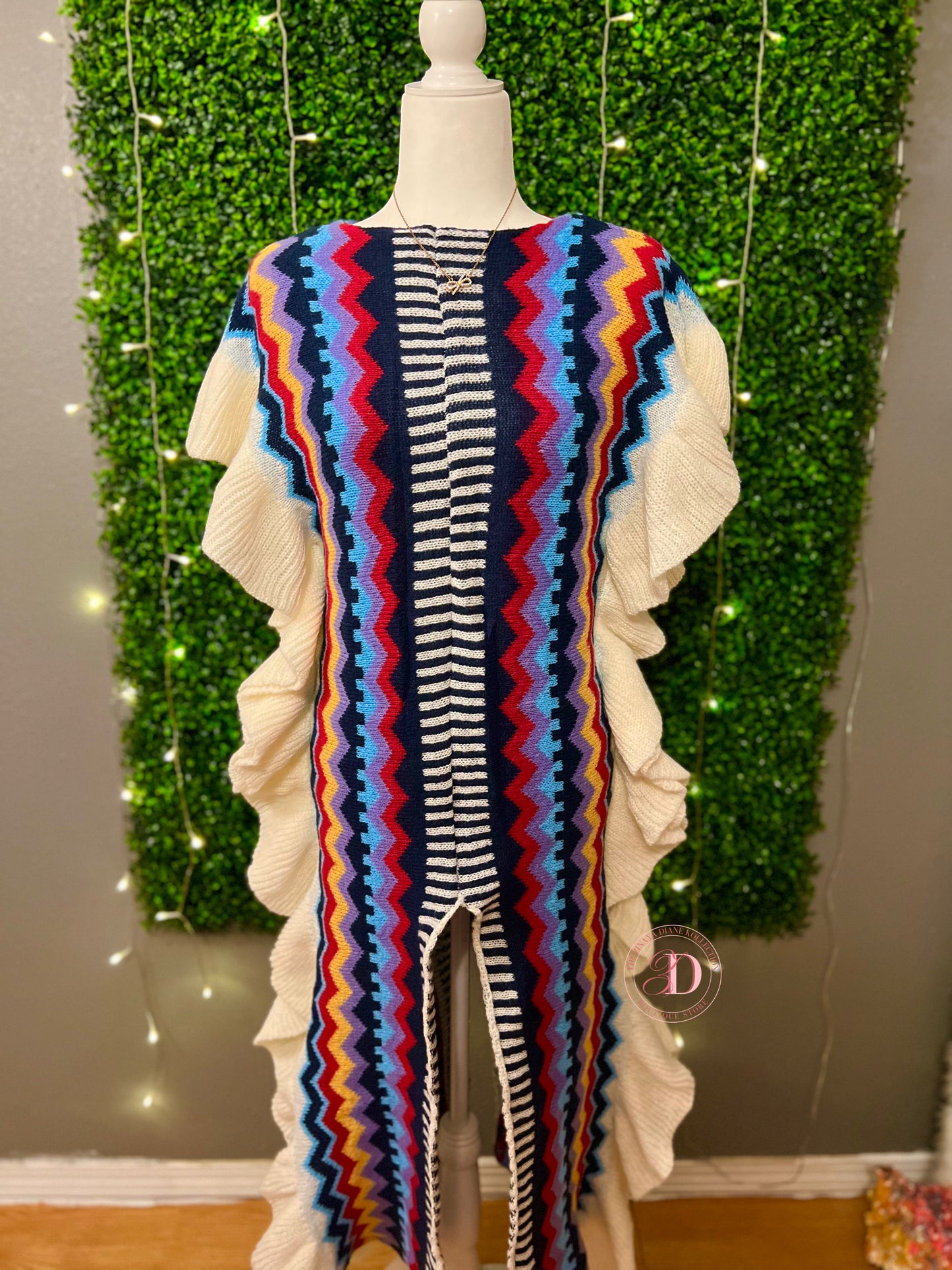 Printed Ruffle Sweater Dress