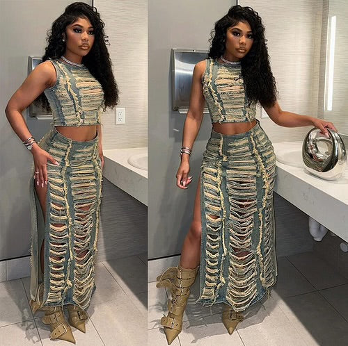 Denim 2-Piece Skirt Set