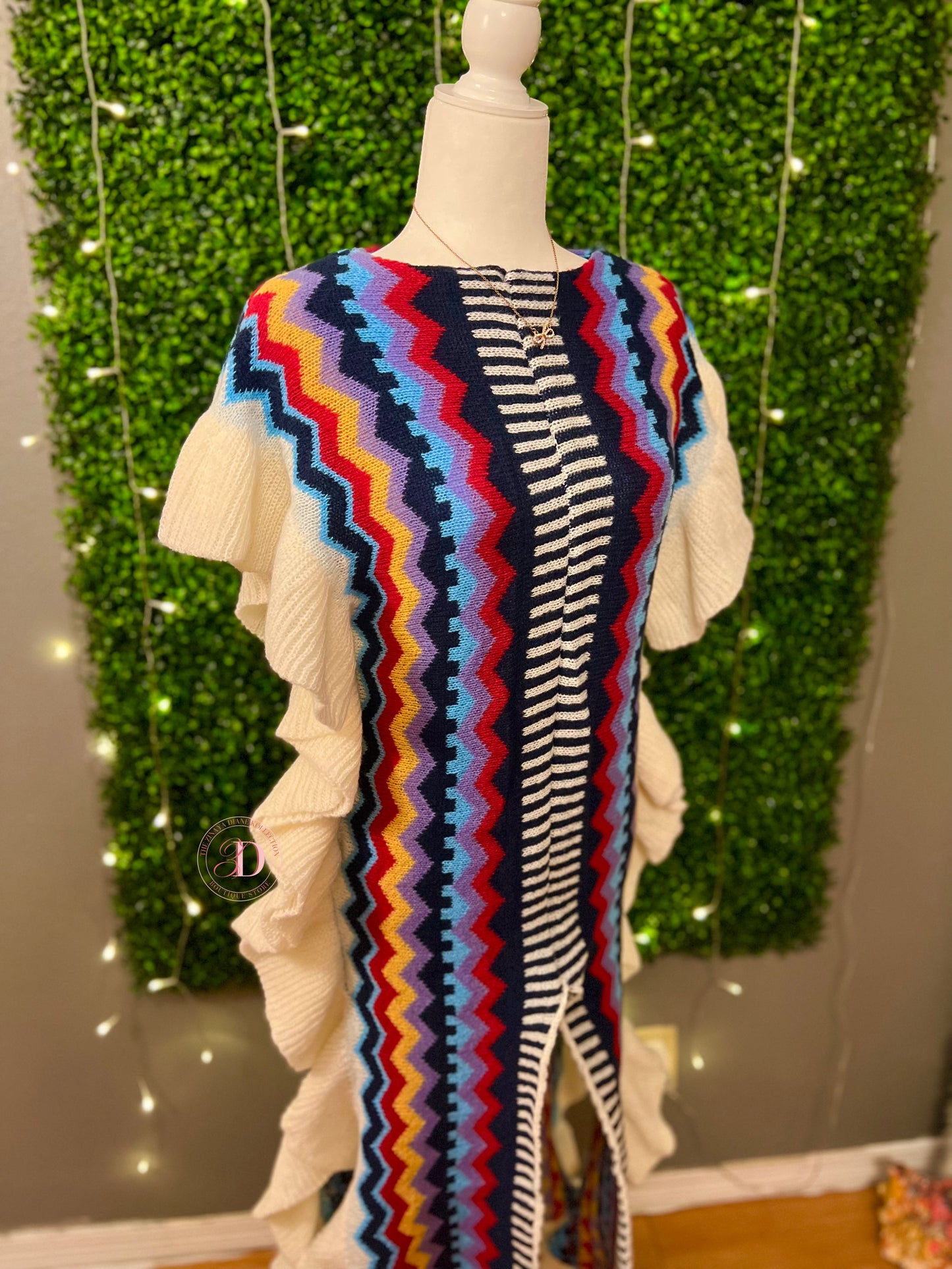Printed Ruffle Sweater Dress